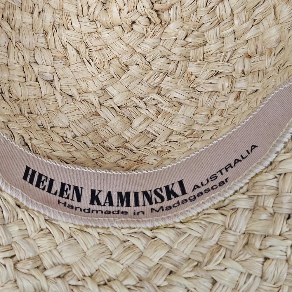 Helen Kaminski Straw Hat Tan Woven Raffia Wide Brim Classic Coastal Summer - Picture 6 of 7